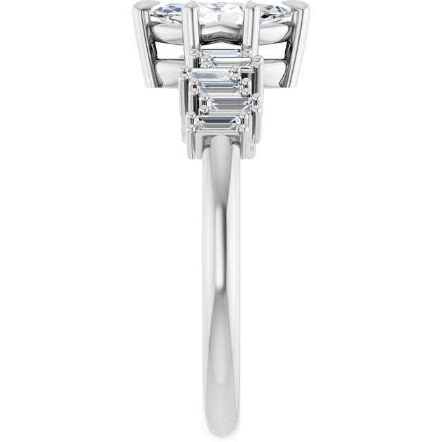 KALIA Solitaire Marquise Engagement Ring with Uneven Baguette Band - Platinum - View 4