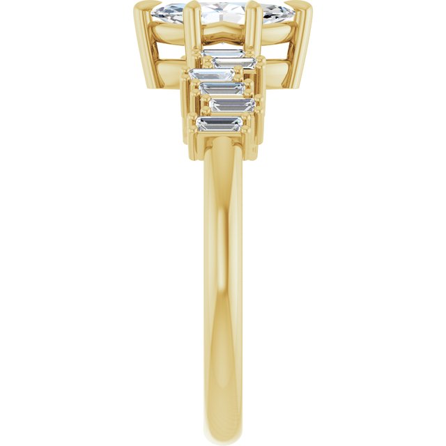 KALIA Solitaire Marquise Engagement Ring with Uneven Baguette Band - 18K Yellow Gold - View 4