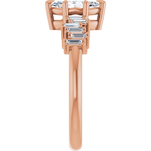 KALIA Solitaire Marquise Engagement Ring with Uneven Baguette Band - 18K Rose Gold - View 4