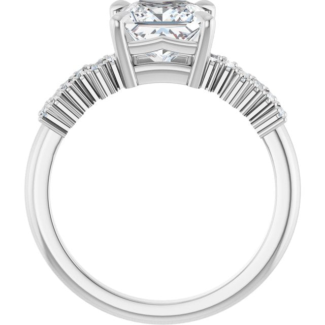 KALIA Solitaire Square Engagement Ring with Uneven Baguette Band - Platinum - View 2