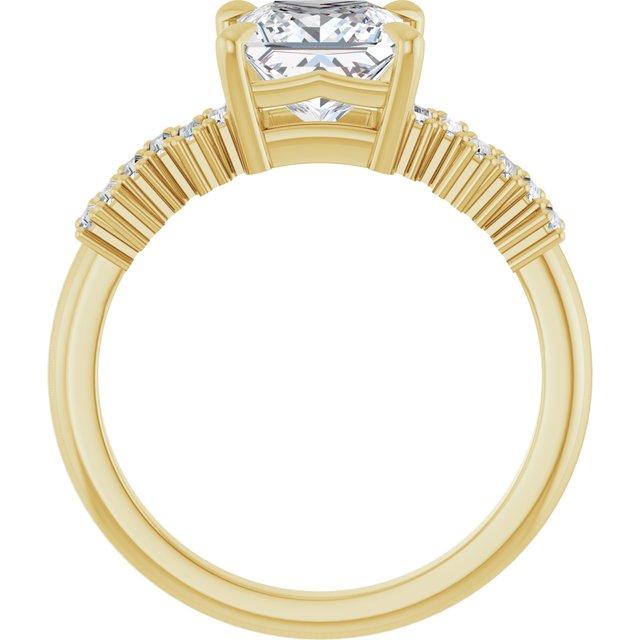 KALIA Solitaire Square Engagement Ring with Uneven Baguette Band - 18K Yellow Gold - View 2