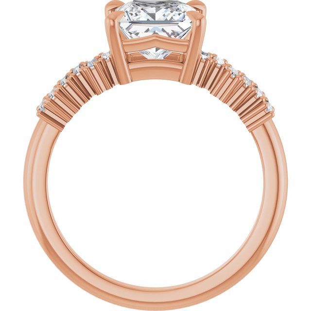 KALIA Solitaire Square Engagement Ring with Uneven Baguette Band - 18K Rose Gold - View 2