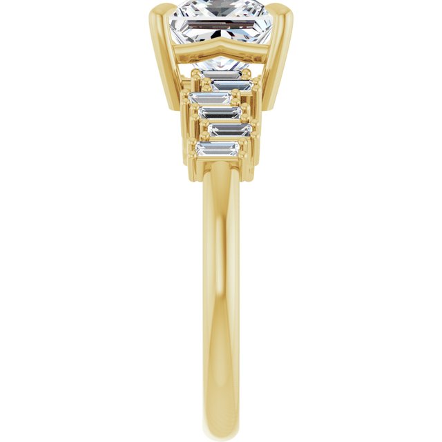 KALIA Solitaire Square Engagement Ring with Uneven Baguette Band - 18K Yellow Gold - View 4