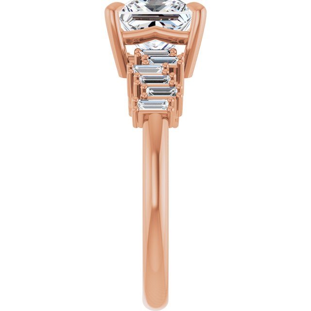 KALIA Solitaire Square Engagement Ring with Uneven Baguette Band - 18K Rose Gold - View 4
