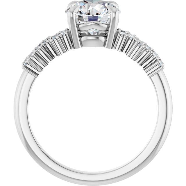 KALIA Solitaire Round Engagement Ring with Uneven Baguette Band - Platinum - View 2