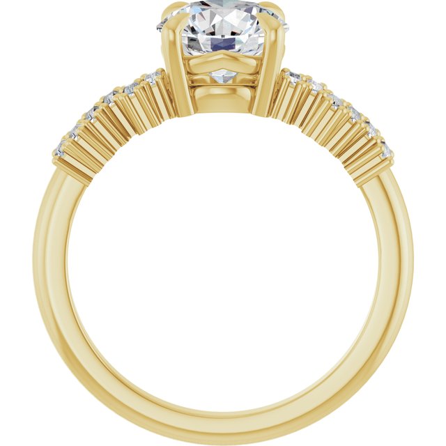 KALIA Solitaire Round Engagement Ring with Uneven Baguette Band - 18K Yellow Gold - View 2
