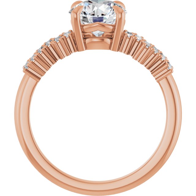 KALIA Solitaire Round Engagement Ring with Uneven Baguette Band - 18K Rose Gold - View 2