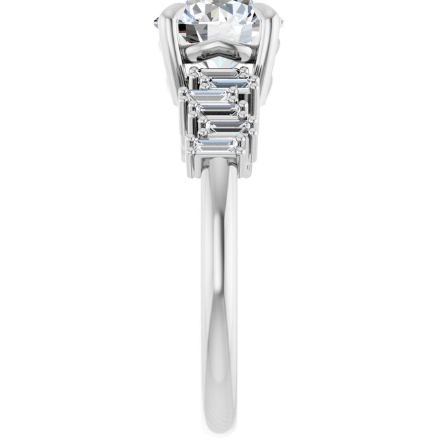 KALIA Solitaire Round Engagement Ring with Uneven Baguette Band - Platinum - View 4