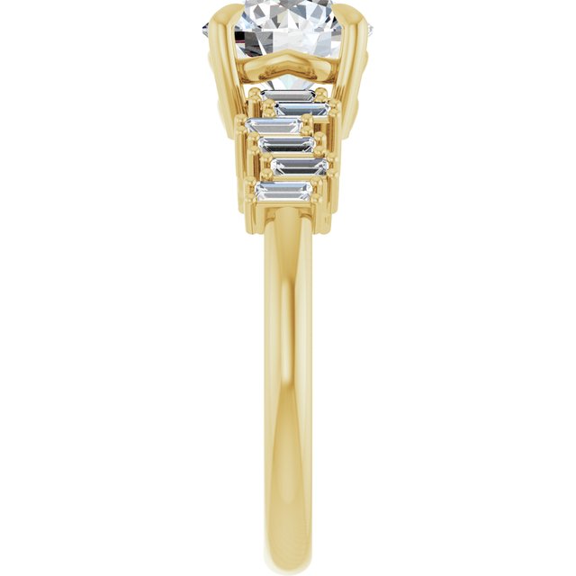 KALIA Solitaire Round Engagement Ring with Uneven Baguette Band - 18K Yellow Gold - View 4