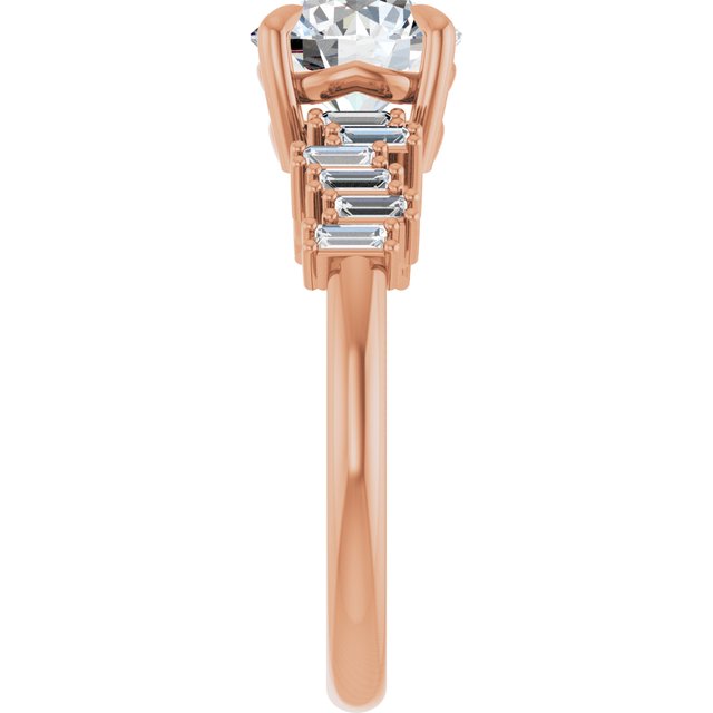 KALIA Solitaire Round Engagement Ring with Uneven Baguette Band - 18K Rose Gold - View 4