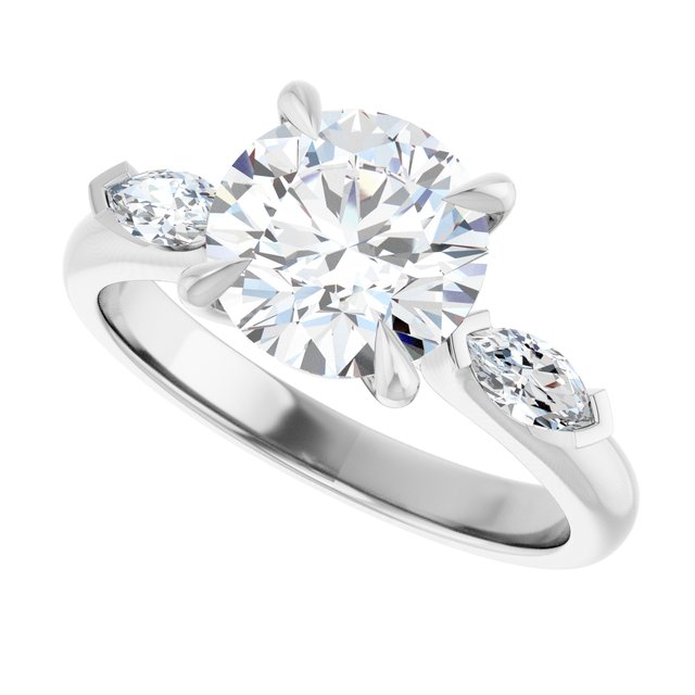 LUCIA Trilogy Round Engagement Ring with Marquise Accent Diamonds - Platinum - View 5