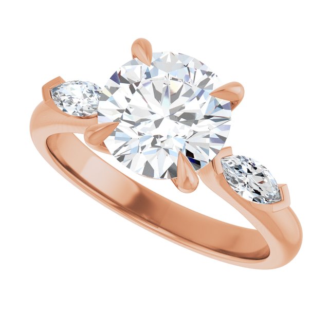 LUCIA Trilogy Round Engagement Ring with Marquise Accent Diamonds - 18K Rose Gold - View 5