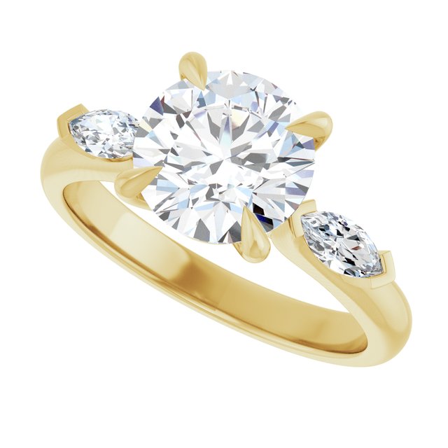 LUCIA Trilogy Round Engagement Ring with Marquise Accent Diamonds - 18K Yellow Gold - View 5
