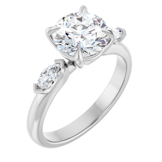LUCIA Trilogy Round Engagement Ring with Marquise Accent Diamonds - Platinum - View 1