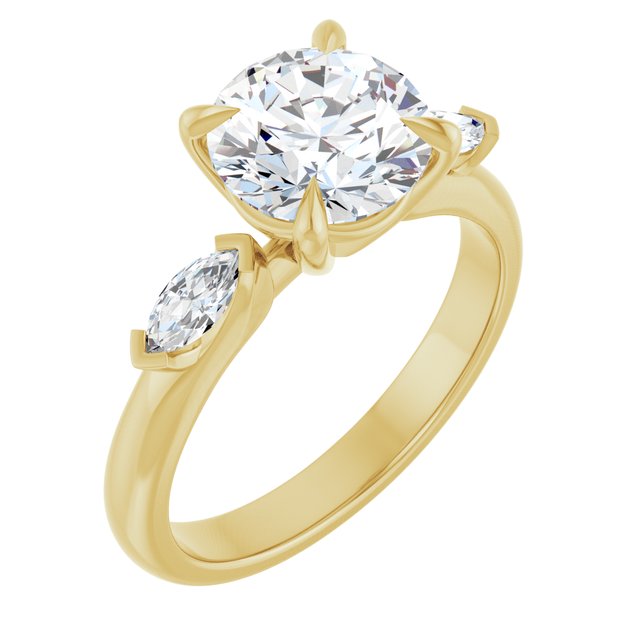 LUCIA Trilogy Round Engagement Ring with Marquise Accent Diamonds - 18K Yellow Gold - View 1