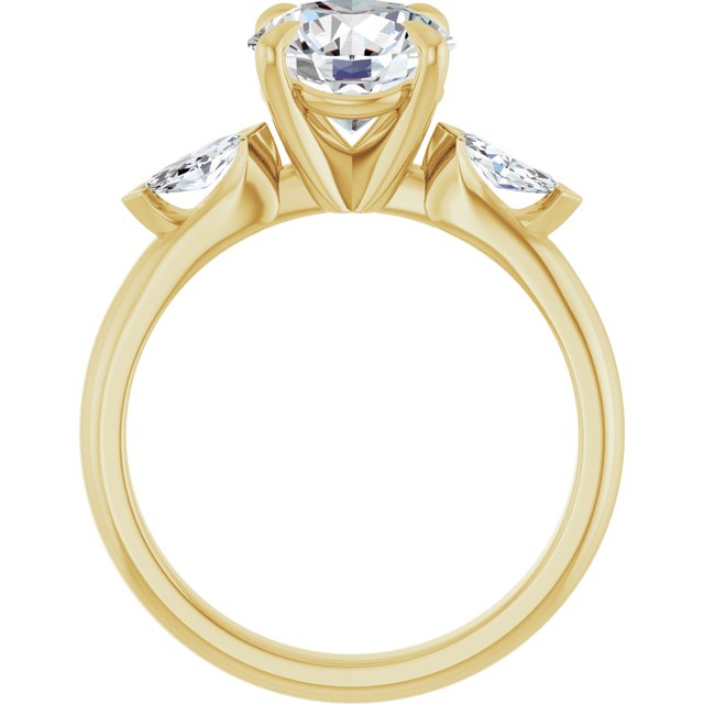LUCIA Trilogy Round Engagement Ring with Marquise Accent Diamonds - 18K Yellow Gold - View 2