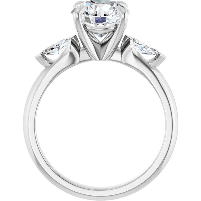 LUCIA Trilogy Round Engagement Ring with Marquise Accent Diamonds - Platinum - View 2