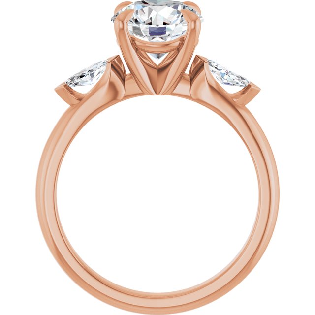 LUCIA Trilogy Round Engagement Ring with Marquise Accent Diamonds - 18K Rose Gold - View 2