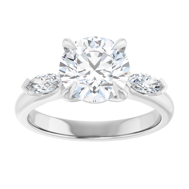 LUCIA Trilogy Round Engagement Ring with Marquise Accent Diamonds - Platinum - View 3