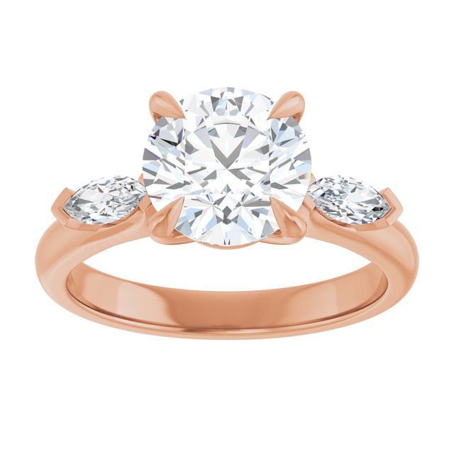 LUCIA Trilogy Round Engagement Ring with Marquise Accent Diamonds - 18K Rose Gold - View 3