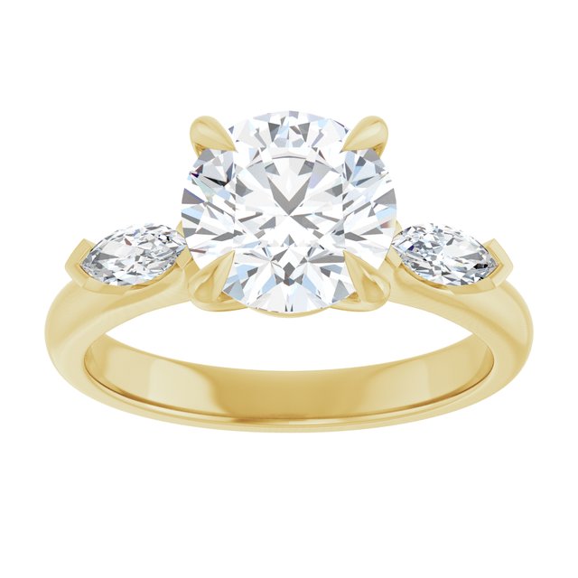 LUCIA Trilogy Round Engagement Ring with Marquise Accent Diamonds - 18K Yellow Gold - View 3