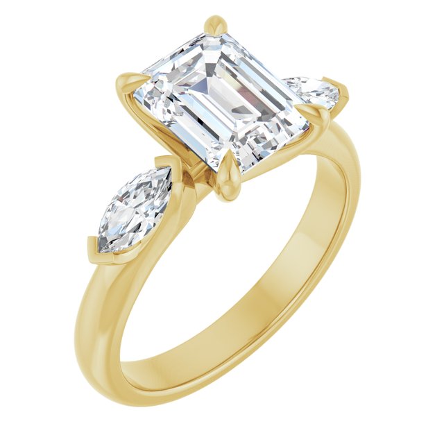 LUCIA Trilogy Emerald Engagement Ring with Marquise Accent Diamonds - 18K Yellow Gold - View 1