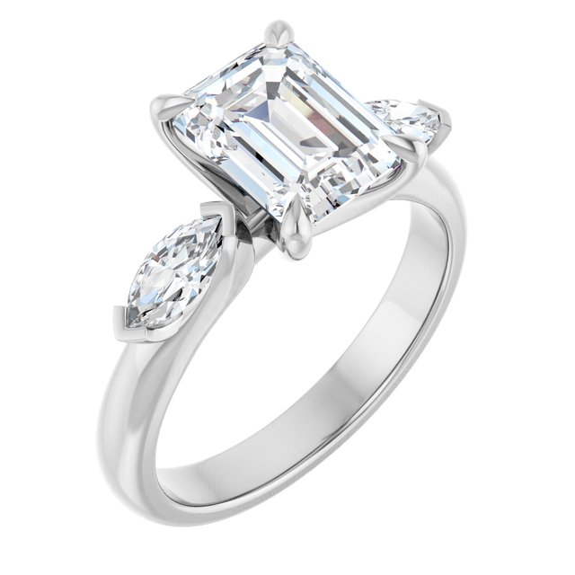 LUCIA Trilogy Emerald Engagement Ring with Marquise Accent Diamonds - Platinum - View 1