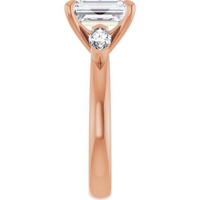 LUCIA Trilogy Emerald Engagement Ring with Marquise Accent Diamonds - 18K Rose Gold - View 4