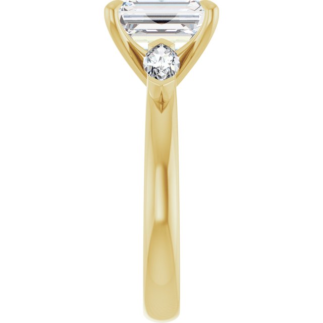 LUCIA Trilogy Emerald Engagement Ring with Marquise Accent Diamonds - 18K Yellow Gold - View 4