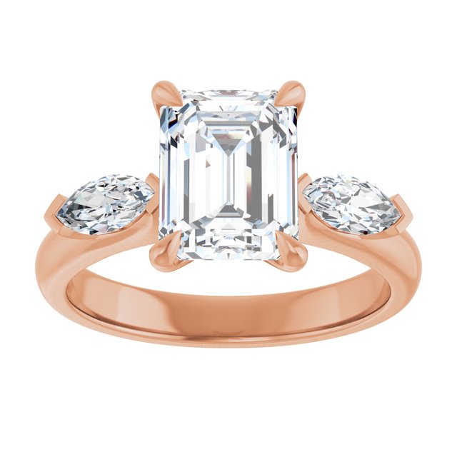 LUCIA Trilogy Emerald Engagement Ring with Marquise Accent Diamonds - 18K Rose Gold - View 3