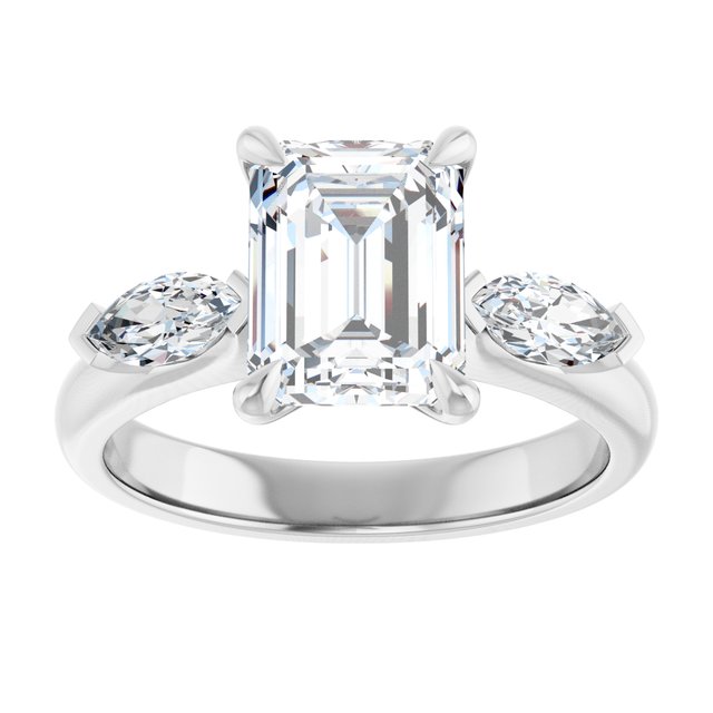 LUCIA Trilogy Emerald Engagement Ring with Marquise Accent Diamonds - Platinum - View 3