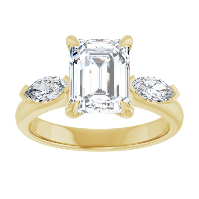 LUCIA Trilogy Emerald Engagement Ring with Marquise Accent Diamonds - 18K Yellow Gold - View 3