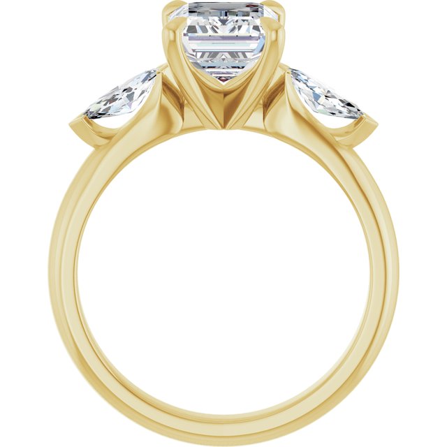 LUCIA Trilogy Emerald Engagement Ring with Marquise Accent Diamonds - 18K Yellow Gold - View 2