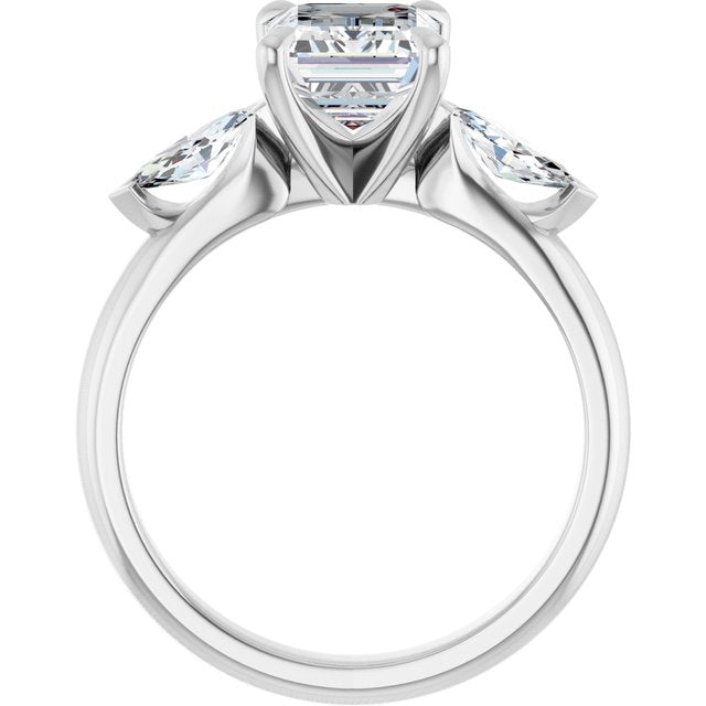LUCIA Trilogy Emerald Engagement Ring with Marquise Accent Diamonds - Platinum - View 2