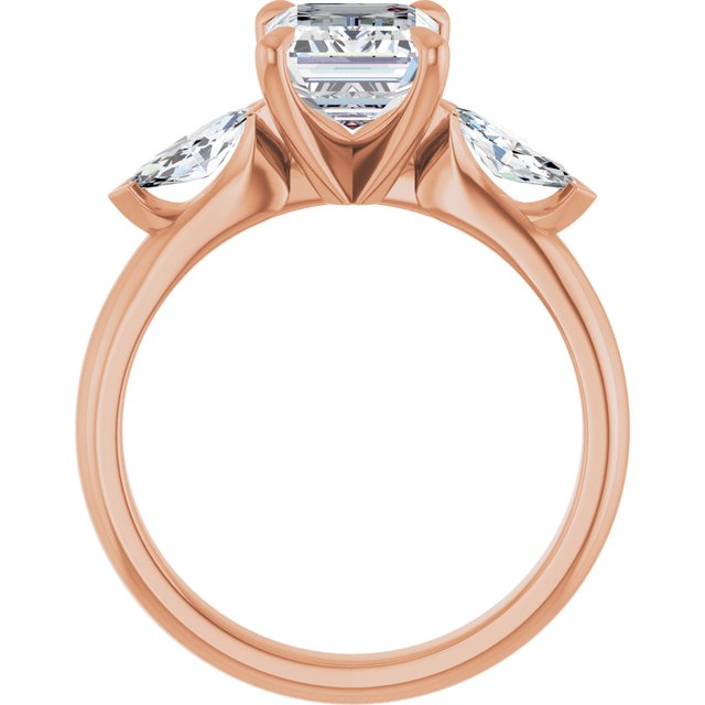 LUCIA Trilogy Emerald Engagement Ring with Marquise Accent Diamonds - 18K Rose Gold - View 2