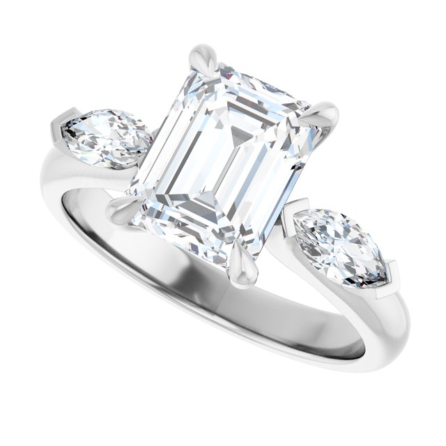 LUCIA Trilogy Emerald Engagement Ring with Marquise Accent Diamonds - Platinum - View 5