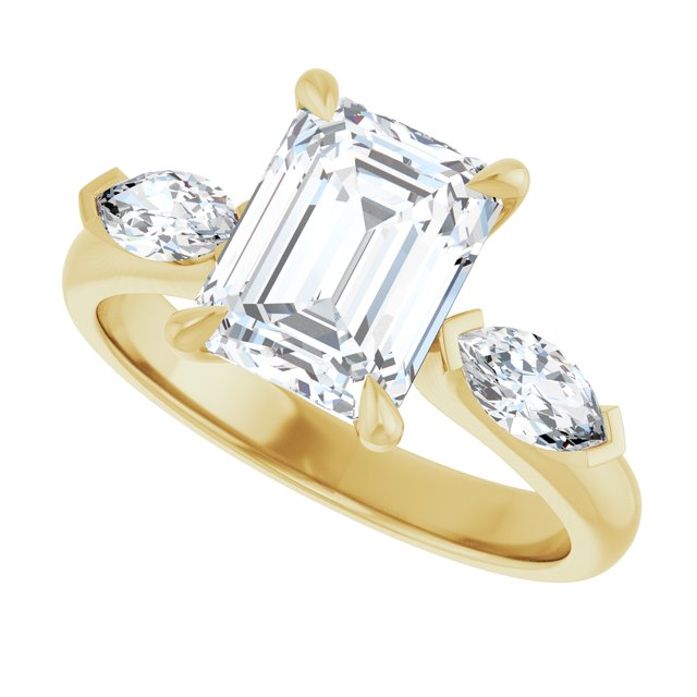 LUCIA Trilogy Emerald Engagement Ring with Marquise Accent Diamonds - 18K Yellow Gold - View 5