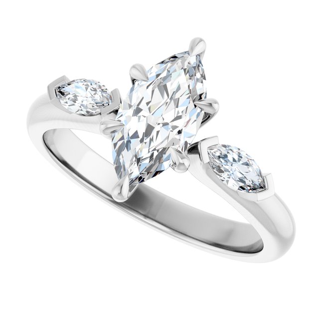 LUCIA Trilogy Marquise Engagement Ring with Marquise Accent Diamonds - Platinum - View 5