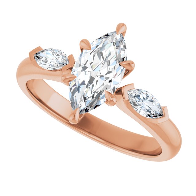 LUCIA Trilogy Marquise Engagement Ring with Marquise Accent Diamonds - 18K Rose Gold - View 5