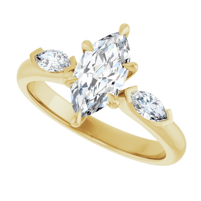 LUCIA Trilogy Marquise Engagement Ring with Marquise Accent Diamonds - 18K Yellow Gold - View 5