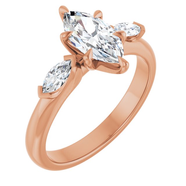 LUCIA Trilogy Marquise Engagement Ring with Marquise Accent Diamonds - 18K Rose Gold - View 1