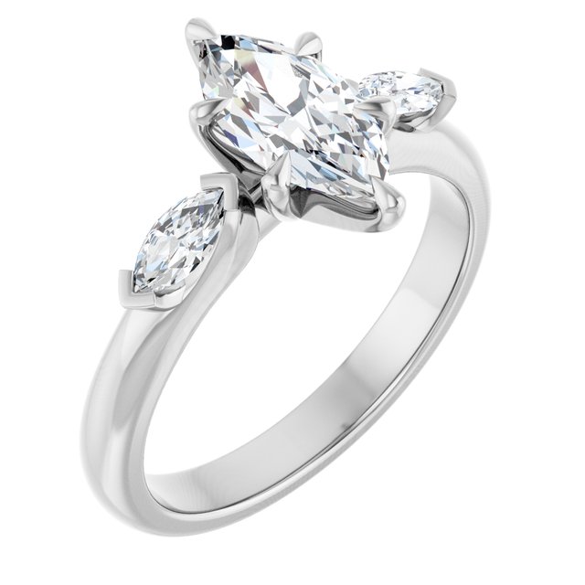 LUCIA Trilogy Marquise Engagement Ring with Marquise Accent Diamonds - Platinum - View 1