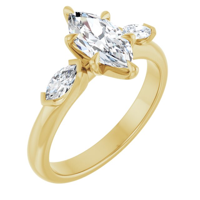LUCIA Trilogy Marquise Engagement Ring with Marquise Accent Diamonds - 18K Yellow Gold - View 1