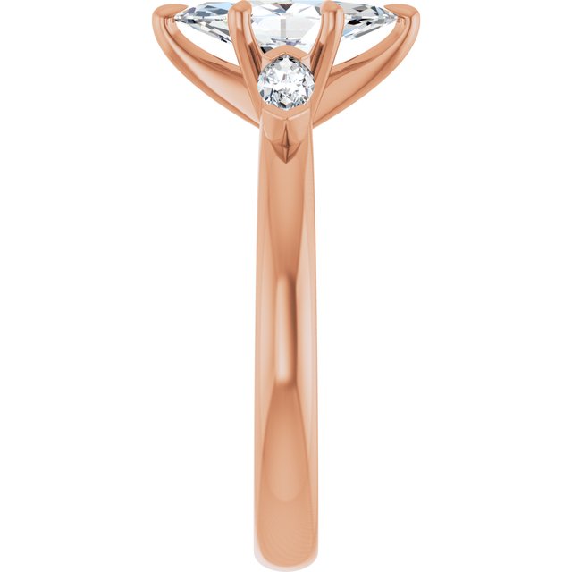 LUCIA Trilogy Marquise Engagement Ring with Marquise Accent Diamonds - 18K Rose Gold - View 4