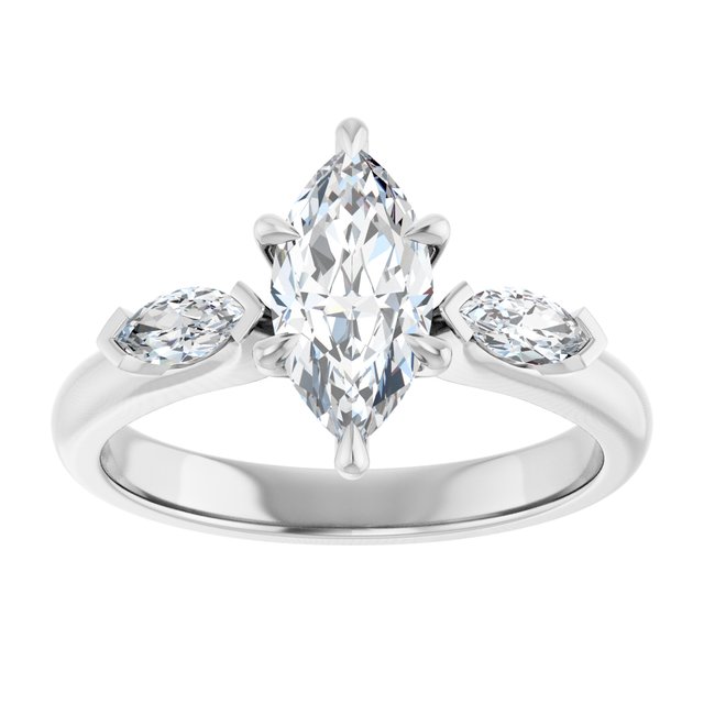 LUCIA Trilogy Marquise Engagement Ring with Marquise Accent Diamonds - Platinum - View 3