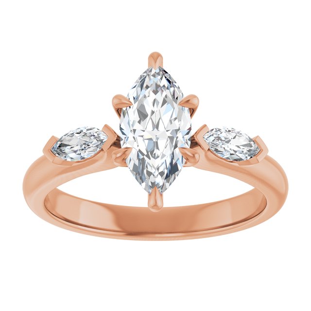 LUCIA Trilogy Marquise Engagement Ring with Marquise Accent Diamonds - 18K Rose Gold - View 3