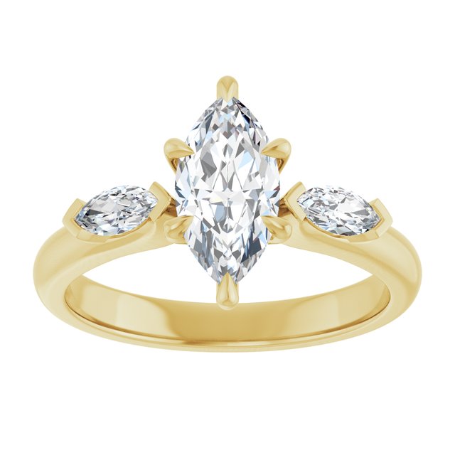 LUCIA Trilogy Marquise Engagement Ring with Marquise Accent Diamonds - 18K Yellow Gold - View 3