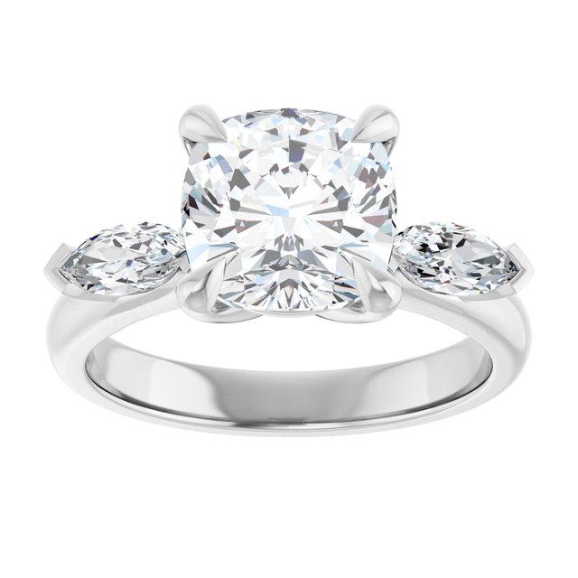 LUCIA Trilogy Cushion Engagement Ring with Marquise Accent Diamonds - Platinum - View 3