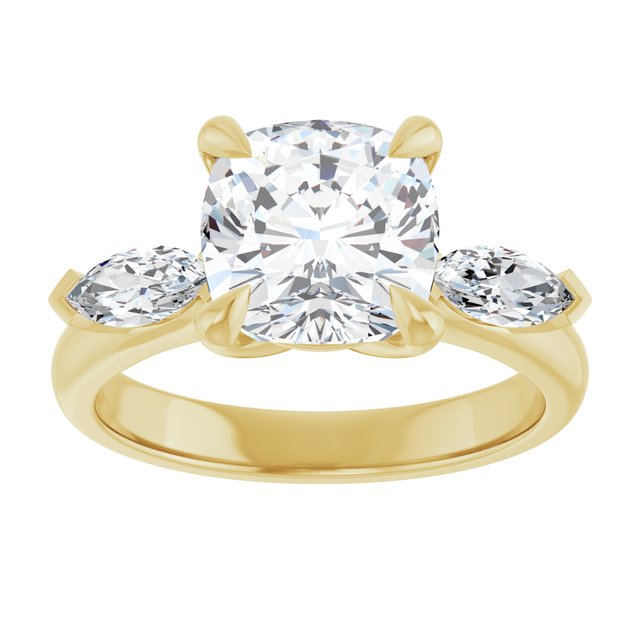 LUCIA Trilogy Cushion Engagement Ring with Marquise Accent Diamonds - 18K Yellow Gold - View 3