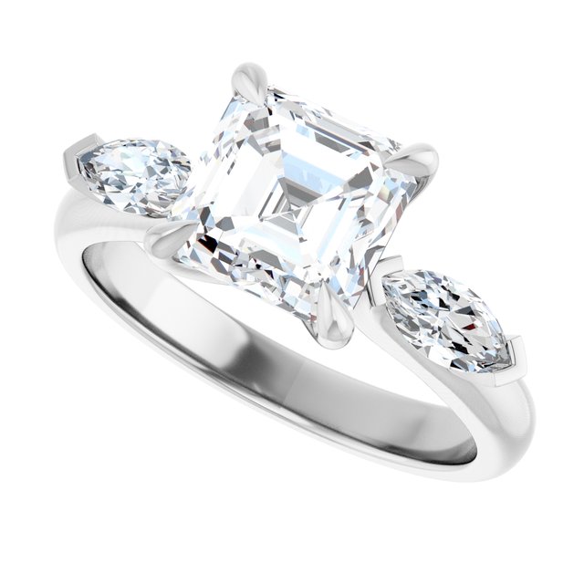 LUCIA Trilogy Asscher Engagement Ring with Marquise Accent Diamonds - Platinum - View 5